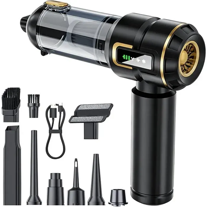 Aspirateur portatif puissant 16000Pa – mini pour voiture – USB-C – 4 en 1 (aspiration soufflage gonflage) – pour maison bureau