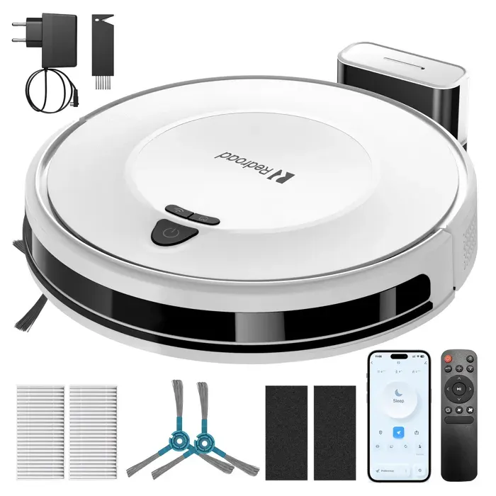 Aspirateur Robot 10000Pa-Redroad E2-Mince SilencieuxAutonomie 150Minpour Tapis Poils d’Animaux et Sols Dursavec WiFi/Alexa/App