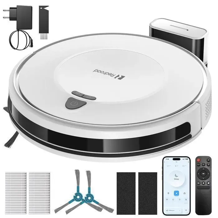 Aspirateur Robot 10000Pa-Redroad E2-Mince SilencieuxAutonomie 150Minpour Tapis Poils d’Animaux et Sols Dursavec WiFi/Alexa/App