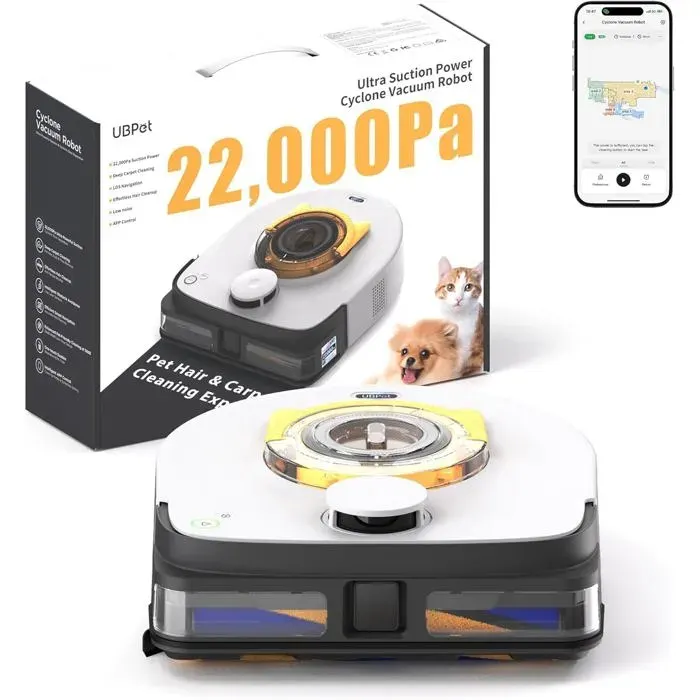 Aspirateur Robot 22000 Pa Pour Les Poils DAnimaux Sur Les Tapis Et Les SolsRobot Nettoyeur Automatique Avec LidarContrôle AppAu