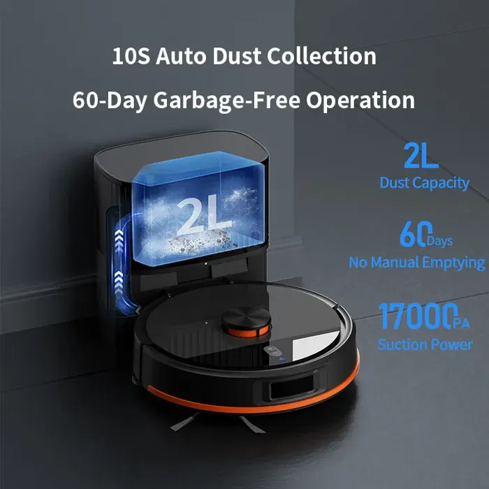 Aspirateur robot 3 en 1 avec base: dpoussirage laser nettoyage intelligent navigation LiDAR autonomie de 120minutes noir