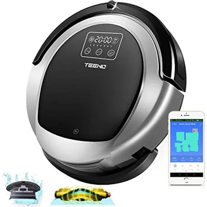 Aspirateur Robot 3 en 1TEENO Robot Aspirateur Laveur avec fonction lavage de solSystème de Nettoyage PuissantCompatible avec