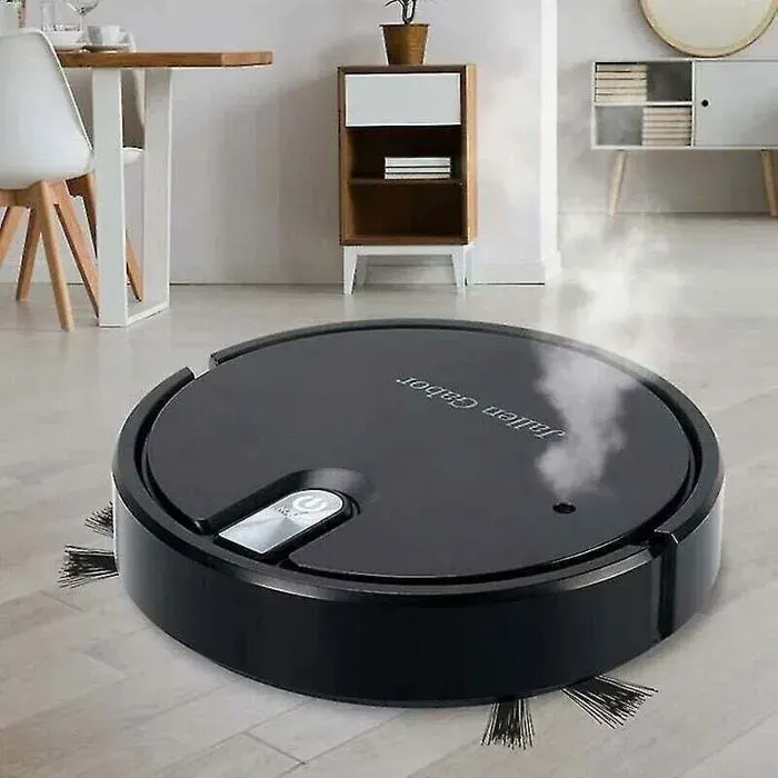 Aspirateur robot 5 en 1 sans fil avec lumières dambiance LED et humidificateur - Couleur : noir