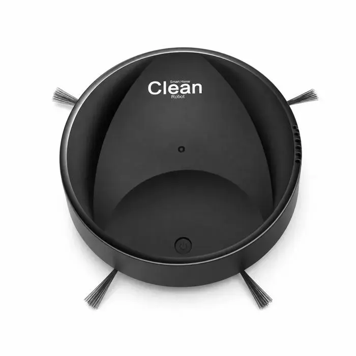 Aspirateur Robot Compact USB avec Brosses Latérales Bac à Poussière et Lingette – Noir