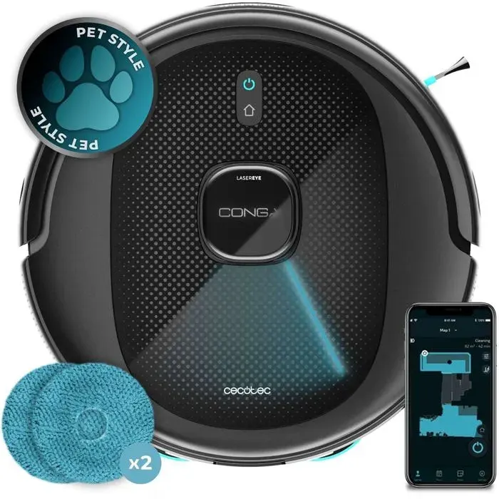 Aspirateur Robot Conga 9590 Spin Revolution Ultra Power. Robot Aspirateur Laveur Laser Intelligente4En110000 Pa240 Min D’Autonom
