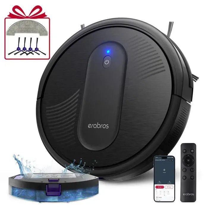 Aspirateur robot - ERABROS - ER2 - 3-en-1 - 4000 Pa - Autonomie 140 min — coloris Noir