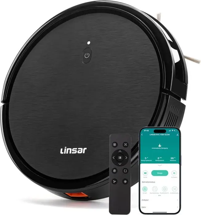 Aspirateur robot - LAMPESECOENERGIE - Mini Plat - Noir - Batterie longue durée - Brosse roulante