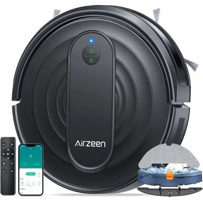 Aspirateur Robot Laveur-Airzeen-3000 Pa-3 EN 1-Chargement automatique-Nettoyage Programmé-App/Alexa Contrôle-Idéal pour Les Poils