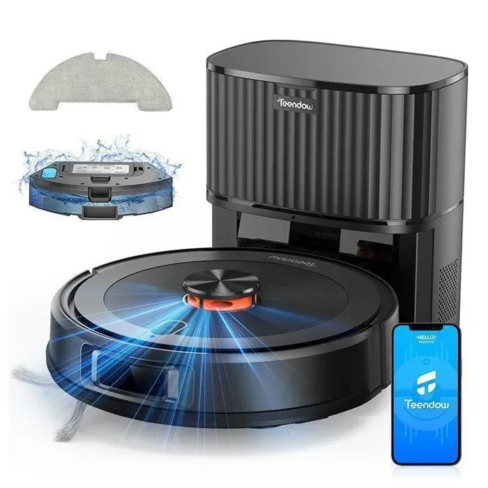 Aspirateur Robot Laveur aspirant & lavant Vidange Auto Station LDS Commande via Appli Mobile & Voix