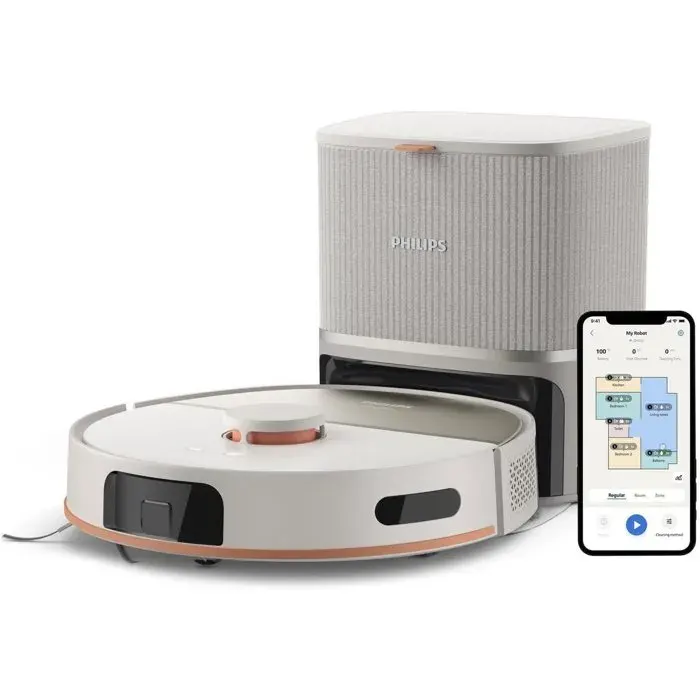 Aspirateur robot laveur avec station - PHILIPS - XU5100/20 - Série 5000 - 10 000 Pa - ≤ 66 dB - Beige
