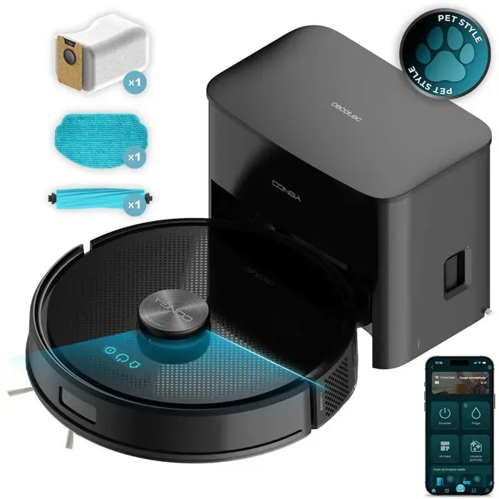 Aspirateur robot laveur - CECOTEC Conga Y70 - 20 000 Pa - 160 m² - Noir