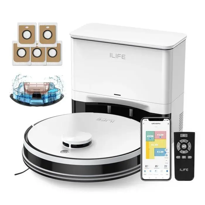 Aspirateur Robot Laveur ILIFE A30 Pro Vidage Automatique 60 Jours 10 000 Pa Autonomie 180 Min Navigation Laser Poils Animaux