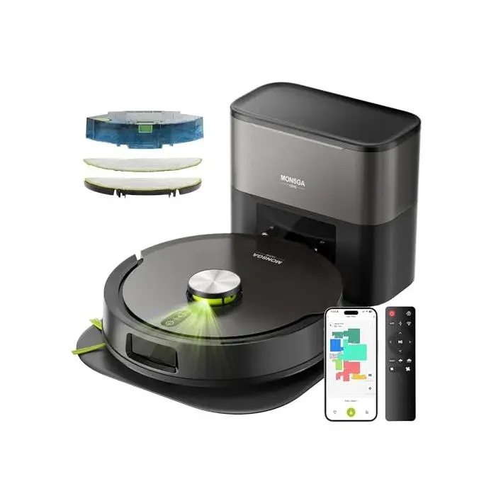 Aspirateur robot laveur - MONSGA - 8000 Pa - 160 min autonomie - Station vidage 4 L — coloris Gris