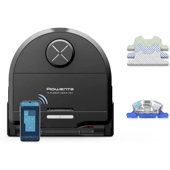 Aspirateur robot laveur - ROWENTA - X‑Plorer Serie 220 Animal Allergy - Brosse Animal XL - Serpillière vibrante XL - 5600 Pa — coloris Noir