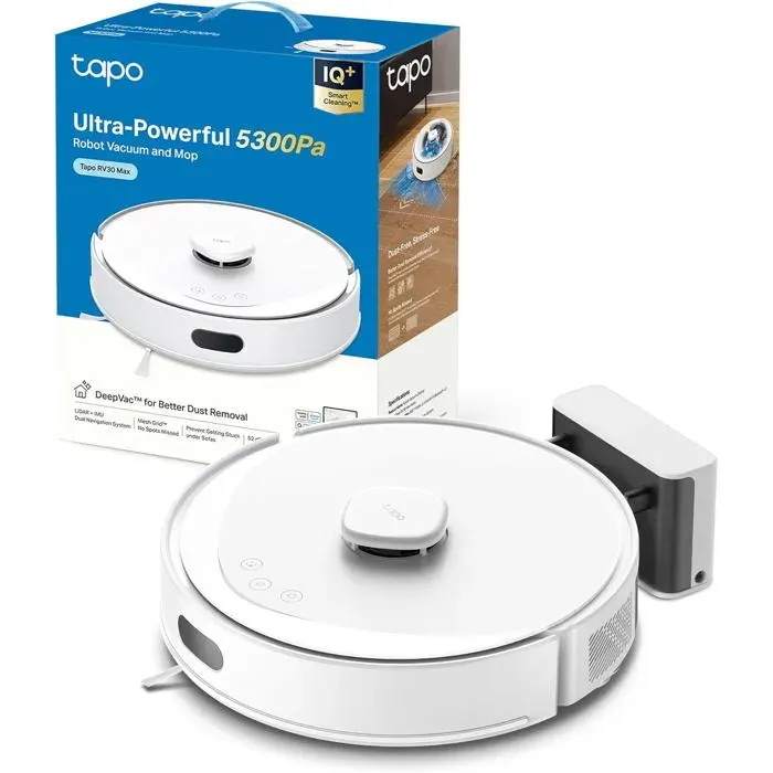 Aspirateur Robot Laveur Tapo RV30Max Blanc Silencieux Ultra Puissant 5300Pa