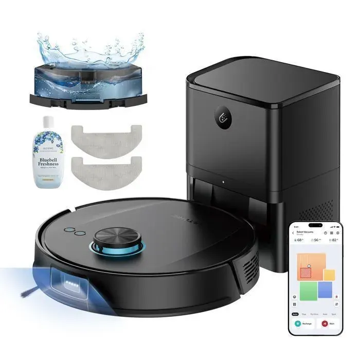 Aspirateur Robot Laveur -Ultenic- Station Auto-Vidage - T20 Pro- -200min - 12000Pa - Navigation LDS - Noir