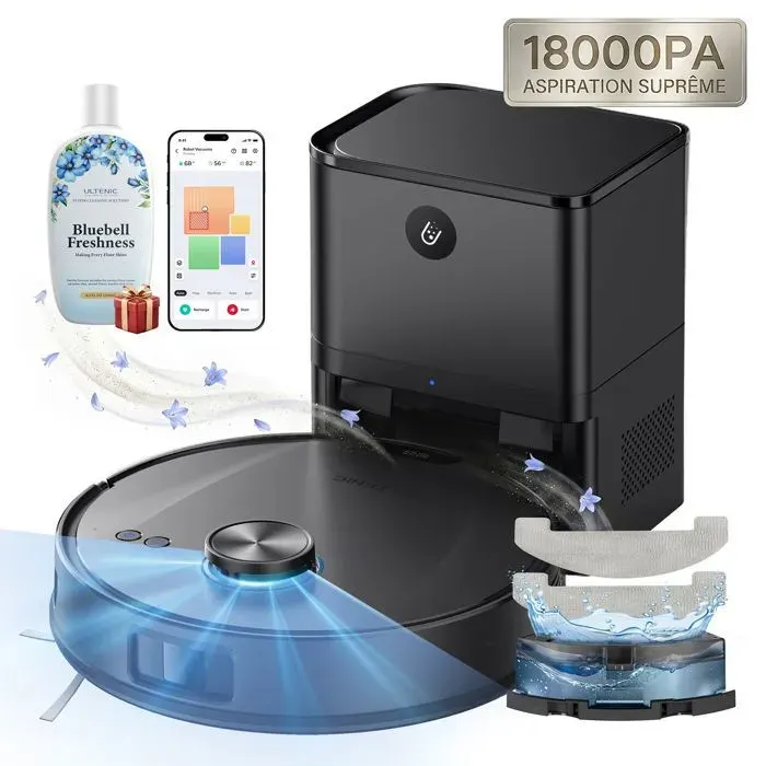 Aspirateur robot laveur Ultenic TP20 Pro Ultra-Puissant - Station auto-vidage 4L –200 min – Navigation LDS –compatible Alexa