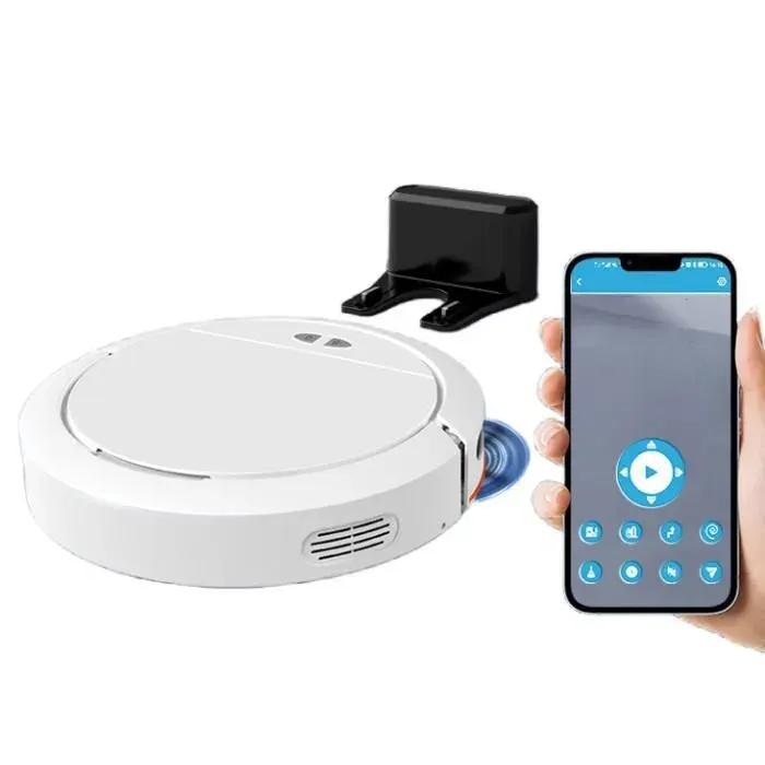 Aspirateur Robot Robot Aspirateur Autonomie Mince4000Pa Aspiration Puissante Auto-Charge130min dAutonomie 4 Modes Blanc