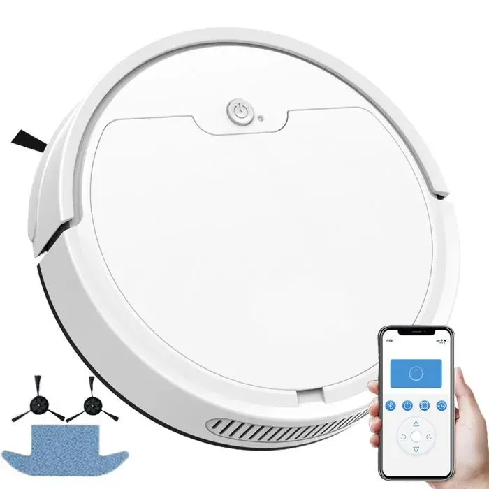 Aspirateur Robot Robot Aspirateur Mince 1800Pa Aspiration Puissante 3 en 1 80 min dAutonomie 3 Modes de Nettoyage — coloris Blanc