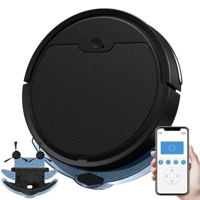 Aspirateur robot Robot Aspirateur Mince 2000Pa-80min Aspirer balayer et nettoyer les sols -Contrôle app avec réservoir deau — coloris Blanc