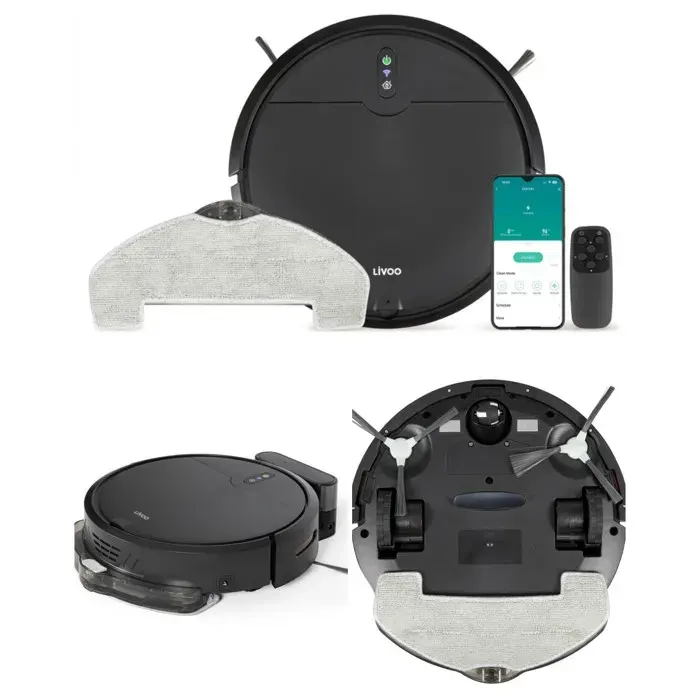 Aspirateur robot WiFi - LIVOO - Modèle standard - 1000 Pa - 370 ml - Autonomie 70 min