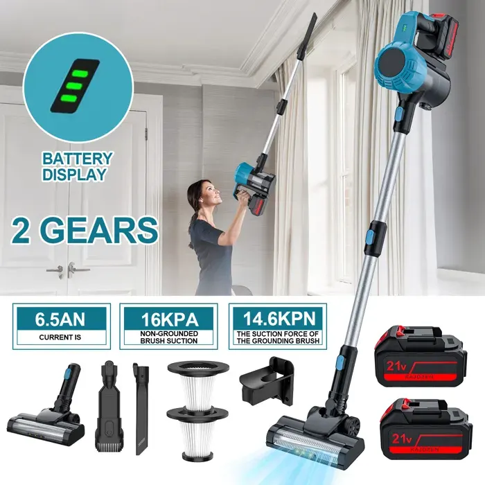 Aspirateur sans fil avec lumière LED puissance daspiration de 16 kPa bac à poussière de 08 L deux niveaux daspiration.