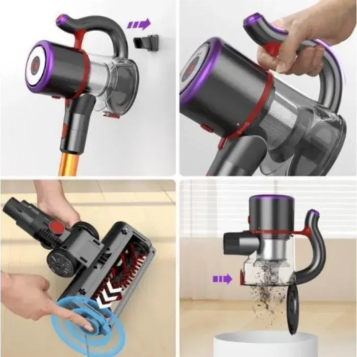 Aspirateur sans fil poils animaux LED éclairage Ultra-Performant 45000Pa 550W - 53min Propre - Tuyau Flexible + 6 ASPIRATEUR BALAI