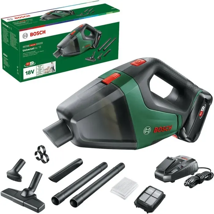 Aspirateur sans fil portatif - Bosch - UniversalVac 18 - Batterie 25 Ah - Système 18 V - 27 W - 30 min - 125 kg