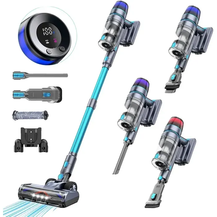 Aspirateur sans fil puissance daspiration de 600W affichage LED intelligent Bleu