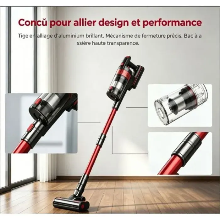 Aspirateur sans fil sans sac système anti-nœuds 800W 75Kpa bac 2L spacieux filtre 7 étapes 70min autonomie nettoyage animaux
