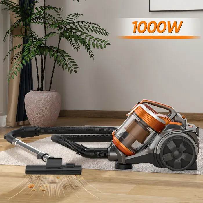 Aspirateur sans sac 1000W 2.5L - Filtration haute performance - 5 m - Puissance 15 kPa - Pratique aux sols/tapis/canapés/poils