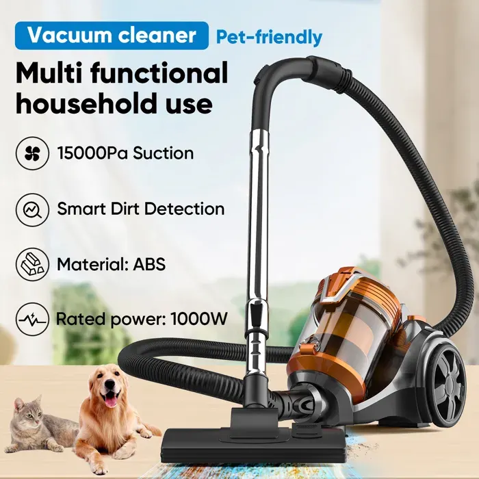 Aspirateur sans sac - 1000W 2.5L - Filtration haute performance - 5 m - Puissance de 15 kPa - Pratique aux sols/tapis/canapés/poils