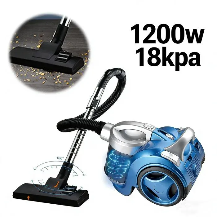 Aspirateur sans sac 18kpa Aspirateur cyclonique Filaire Multifonction 1200W aspirateur cylindrique sans Sac Nettoyeur de Tapis