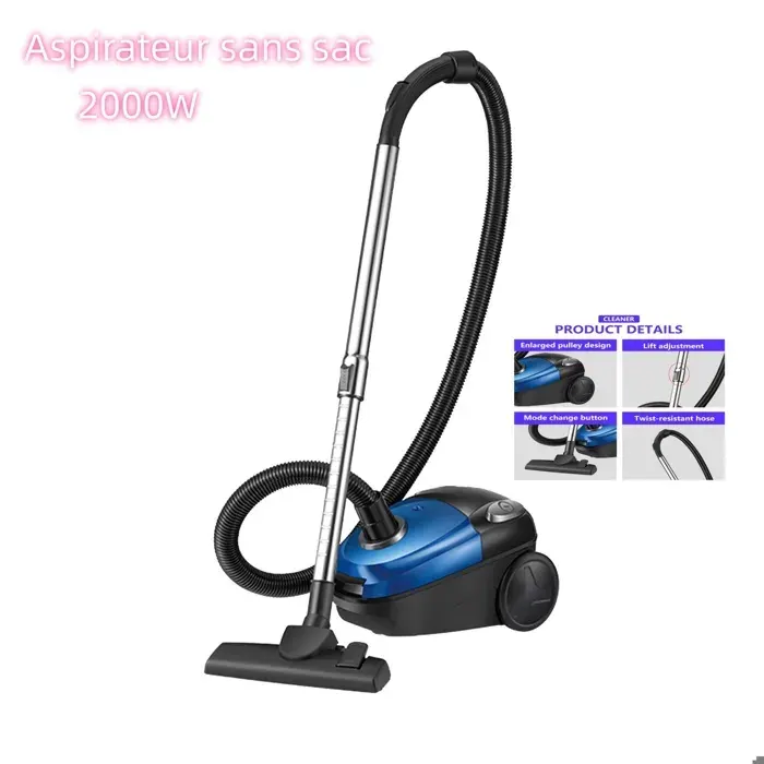 Aspirateur sans sac 2000W Aspirateur cylindrique Aspirateur pour sols durs tapis et voiture compact et léger 15 L