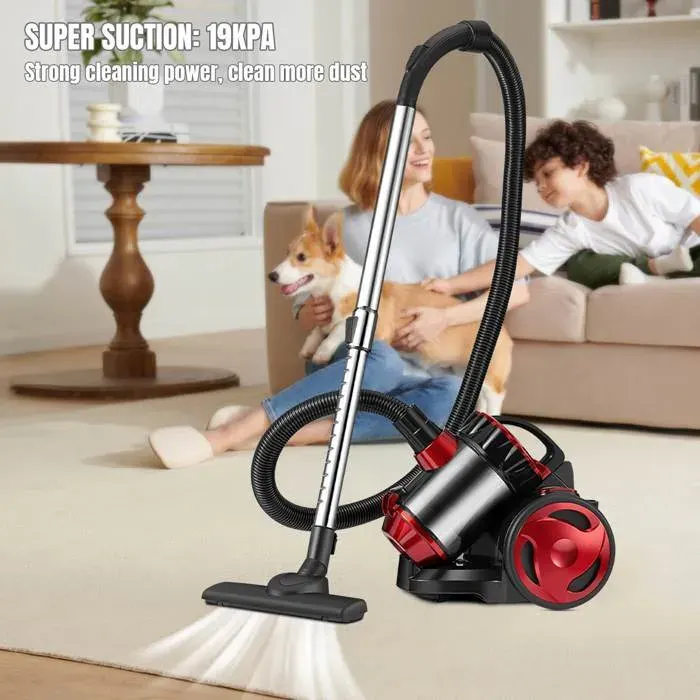 Aspirateur sans sac 2000W Aspirateur traîneau sans sacfiltration multi-cyclonique sols durs tapis poils danimaux Cordon 45 m