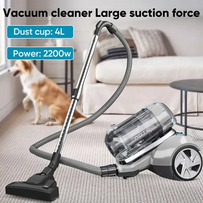 Aspirateur sans sac 2200 W - aspirateur - aspiration 15 000 PA - silencieux - 4 litre - Deux en un -aspirateur silencieux - gris