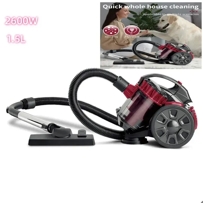 Aspirateur sans sac 2600 W Aspirateur 1.5L filtration multicyclonique aspirateur filaire sols durs tapis et poils danimaux