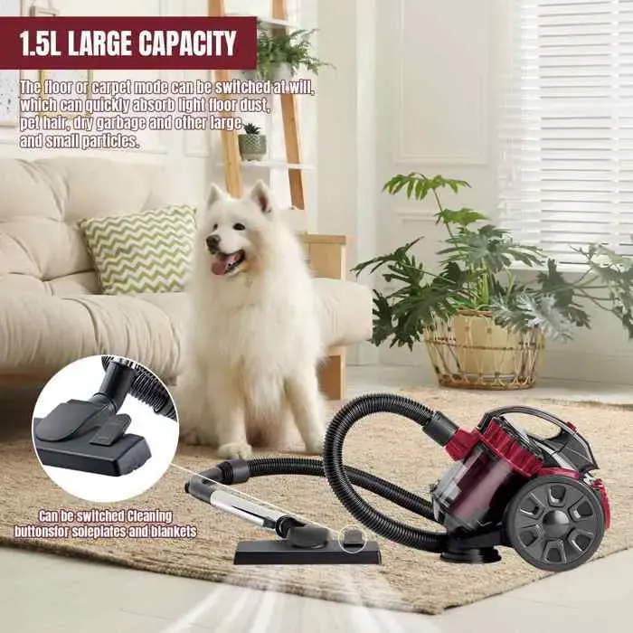 Aspirateur sans sac 2600W 1.5L - Filtration haute performance - 5 m - Pratique aux sols/tapis/canapés/poils - Aspirateur