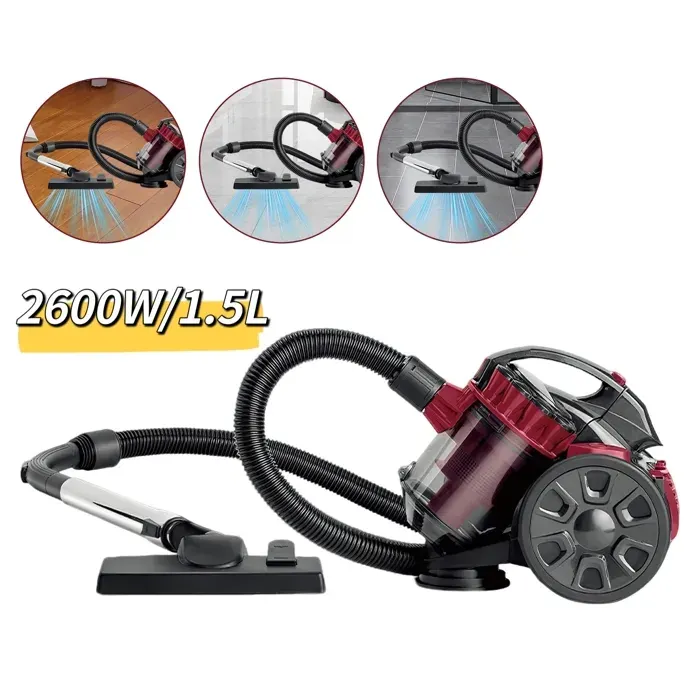 Aspirateur sans sac 2600W 1.5L - Filtration haute performance - 5 m - Pratique aux sols/tapis/canapés/poils - Silencieux Aspirateur