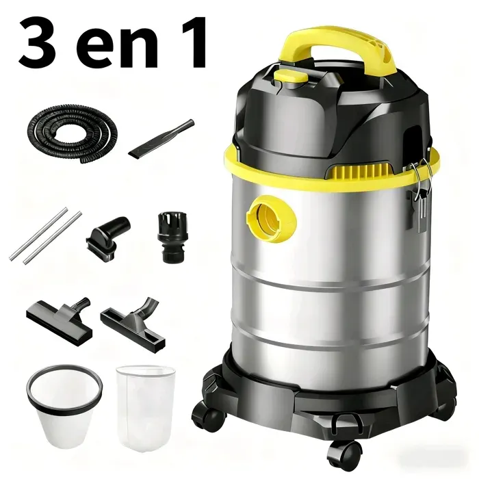 Aspirateur sans sac 3000W - 40L - Aspiration/Humidification/Sec - Aspiration 23 kPa - inoxydable - Silencieux - Aspirateur