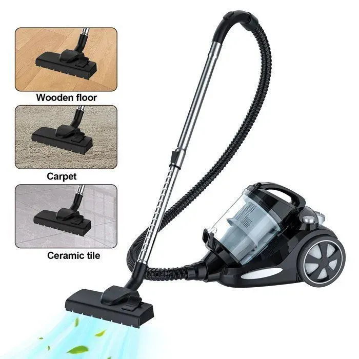 Aspirateur sans Sac 4L 23000Pa Puissance 2000W Format Compact Haute Filtration Rayon daction de 5 m pour Tapis et Sols Durs Gris