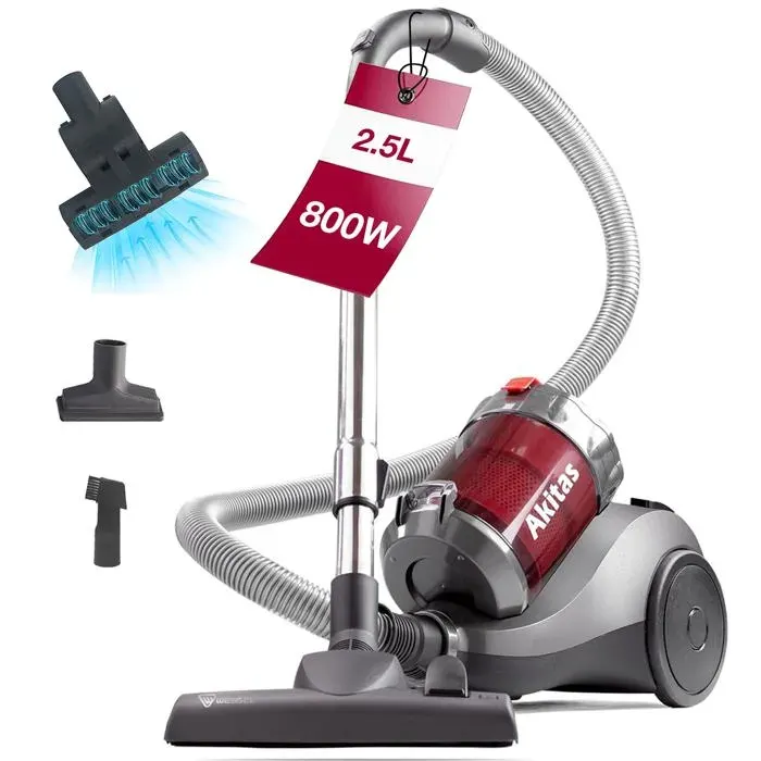 Aspirateur sans Sac 800W 25L avec Brosse Turbo Pet Hair et Brosse 2-en-1 Allemande Wessel Werk pour Sols Durs et Tapis
