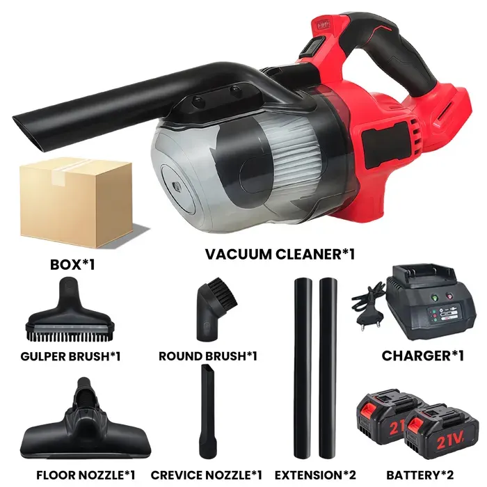 Aspirateur sans sac 9400pa - aspirateur sans sac sans bruit - Embout daspiration 4 en 1 - 300W/0.7L - Haute filtration-2 batteries