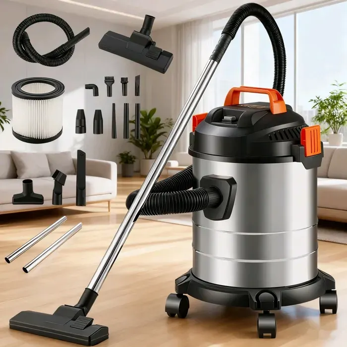Aspirateur sans sac eau et poussières 1200W/20L - 6m cordon - Filtration haute performance - 3 têtes brosse-3 en 1 multifonctionnel