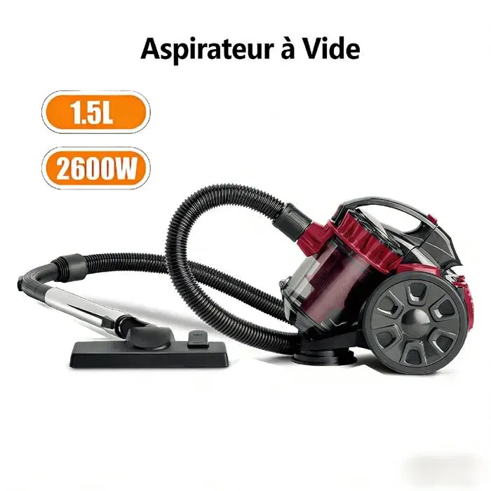 Aspirateur silencieux 2600W 15L polyvalent et facile à nettoyer