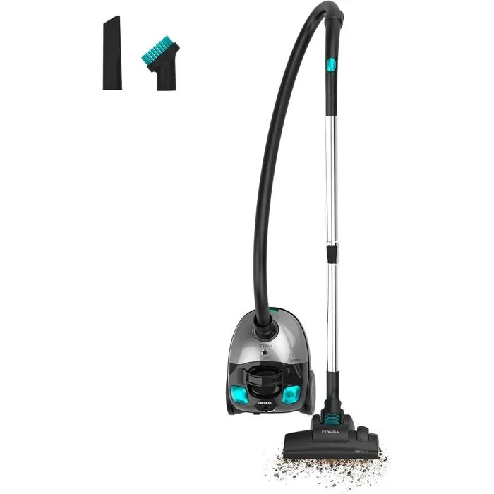 Aspirateur traîneau avec sac noir - Cecotec - Conga Powerbag 2000 Compact Plus - 800 W - 16 kPa - Sac jetable 2 L