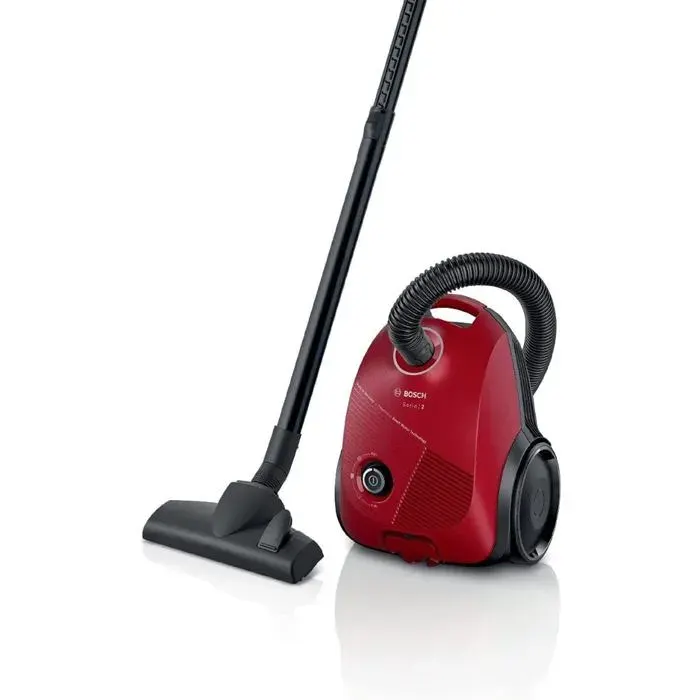 Aspirateur traîneau rouge avec sac - Bosch - Série 2 - BGBS2 RD1 - 35 l - 600 W - 80 dB - 42 kg - 367 x 29 x 237 cm