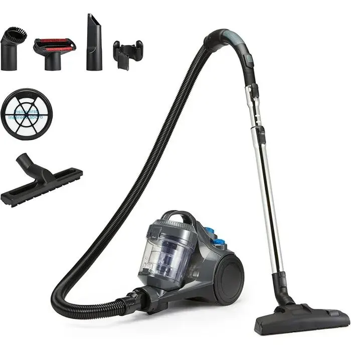 Aspirateur Traineau sans Sac 1.3L Compact Ultra-Léger avec Brosse Triple Action Filtro HEPA 850W pour Tapis et Sols Durs Gris