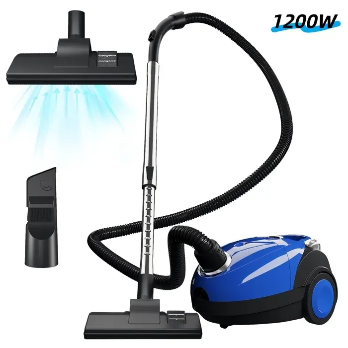 Aspirateur Traîneau sans sac 1200W - Capacité 20 L - Silencieux - Aspirateur léger - Pour Tapis et Sols durs - Bleu