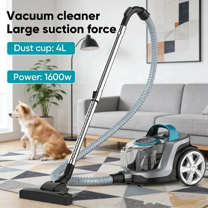Aspirateur traîneau sans sac 4 L 1600w Aspirateur puissant pour maison collecteur de poussière de tapis horizontal cordon 5 m